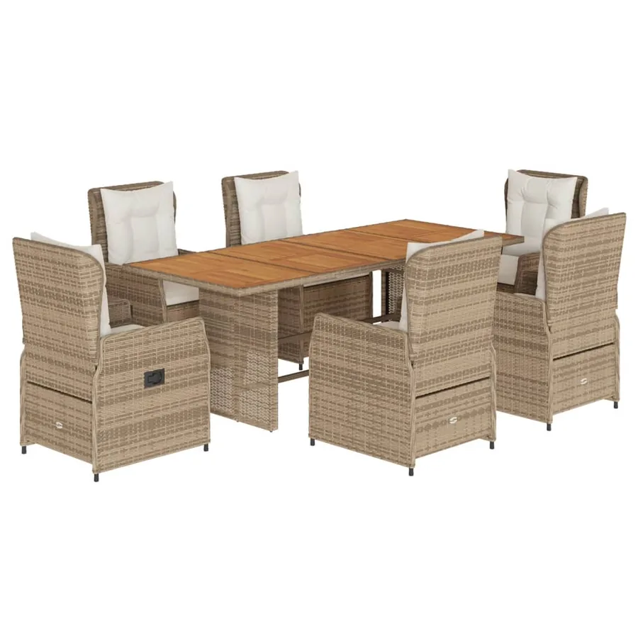 Ensemble à manger de jardin et coussins 7 pcs beige poly rotin - 2