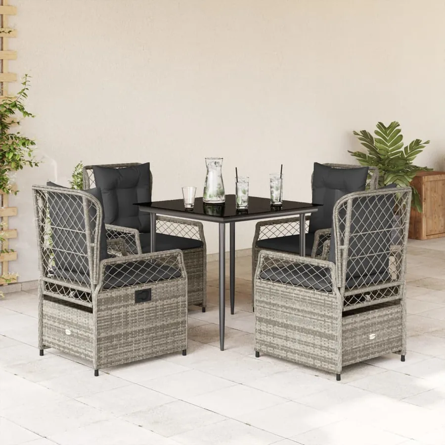 Ensemble à manger de jardin 5 pcs coussins gris résine tressée