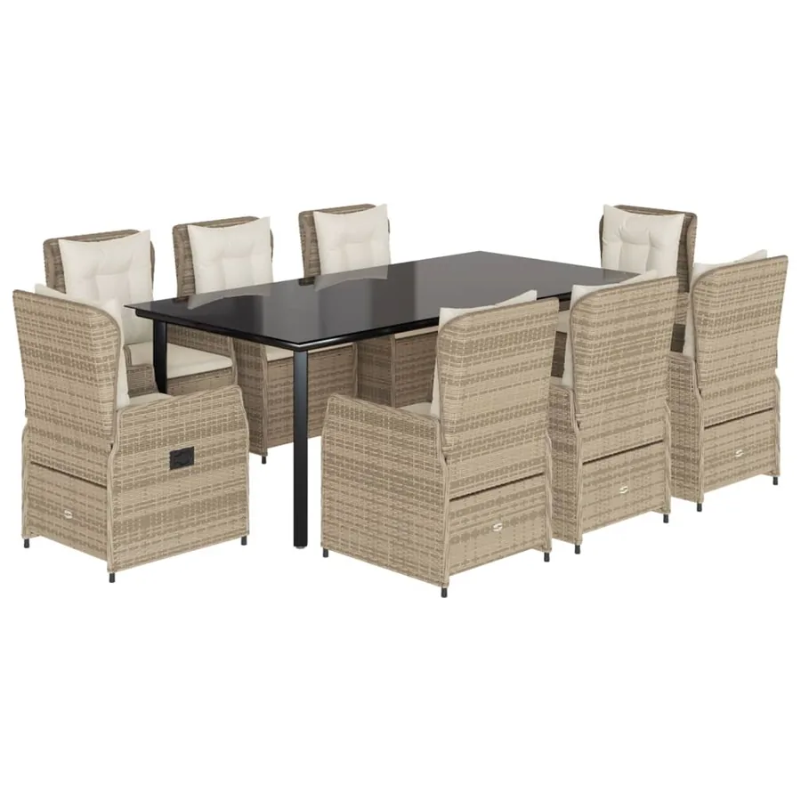 Ensemble à manger de jardin et coussins 9 pcs beige Poly rotin - 2