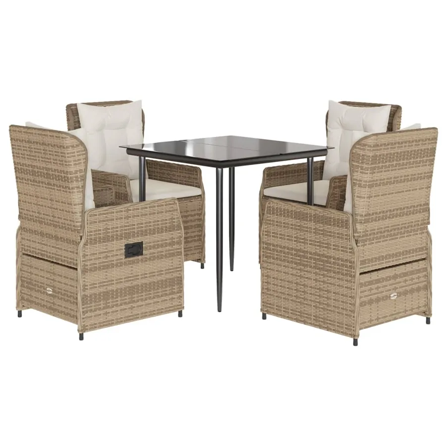 Ensemble à manger de jardin avec coussins 5pcs Beige poly rotin - 2