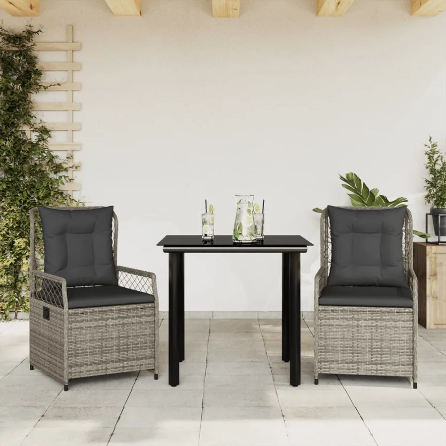 Ensemble à manger de jardin 3 pcs coussins gris résine tressée