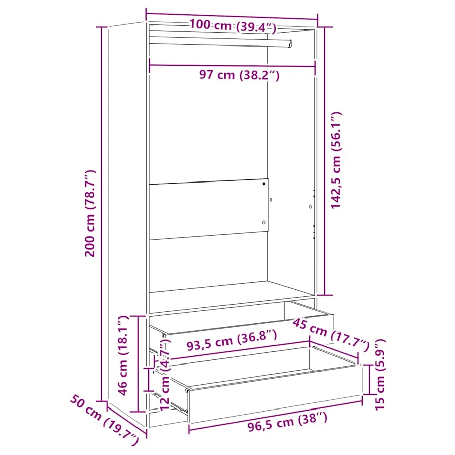 Garde-robe Sonoma gris 100x50x200 cm Bois d'ingénierie - 9