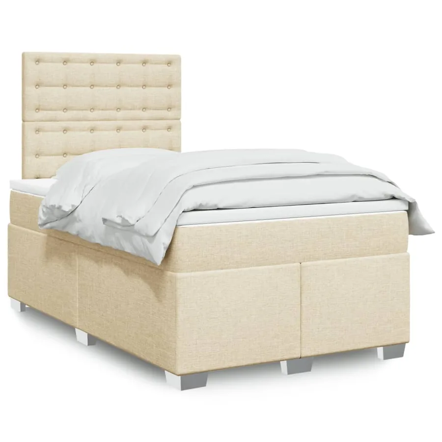 Sommier à lattes de lit avec matelas Crème 120x200 cm Tissu