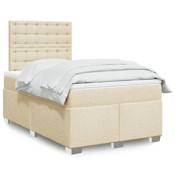 Sommier à lattes de lit avec matelas Crème 120x200 cm Tissu