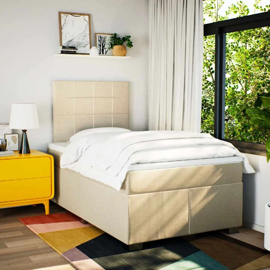 Sommier à lattes de lit avec matelas Crème 120x200 cm Tissu - 4