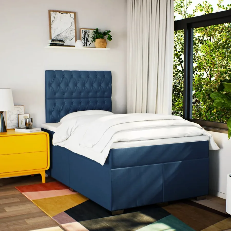 Sommier à lattes de lit avec matelas Bleu 120x200 cm Tissu - 3