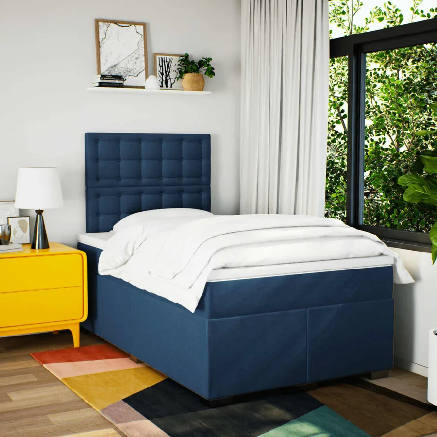 Sommier à lattes de lit avec matelas Bleu 120x200 cm Tissu - 3