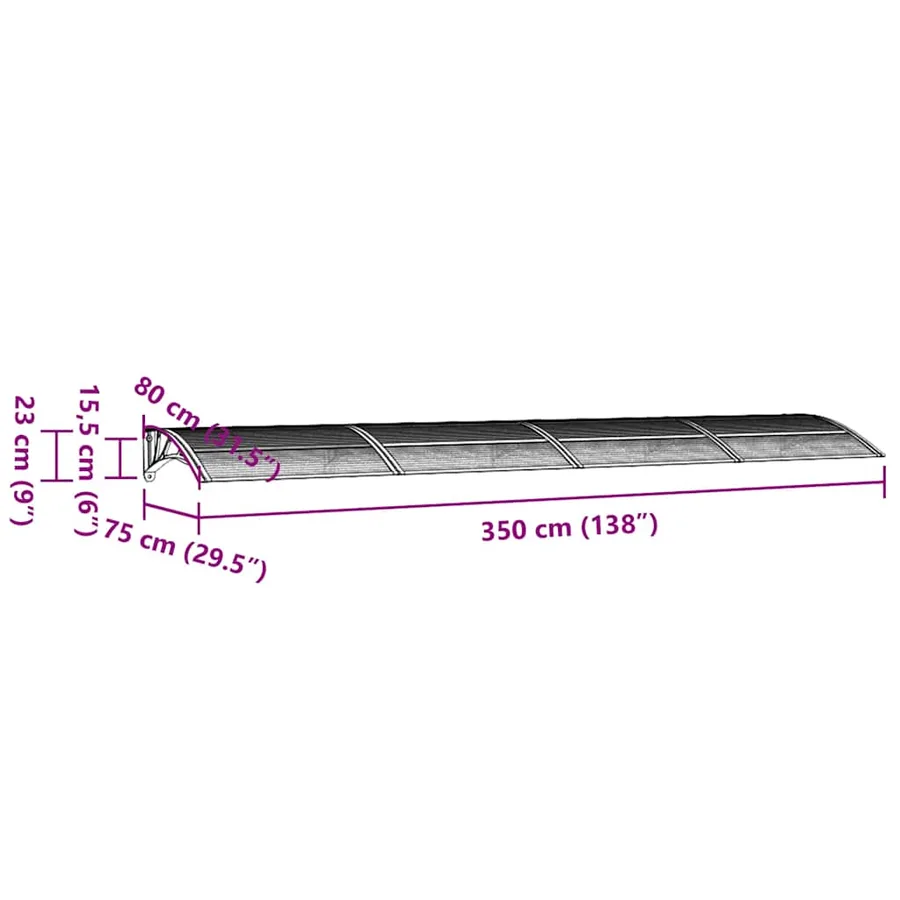Auvent de porte Noir et transparent 350x75 cm Polycarbonate - 7