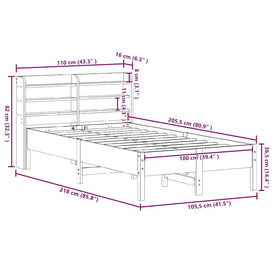Cadre de lit sans matelas cire marron 100x200cm bois pin massif - 12