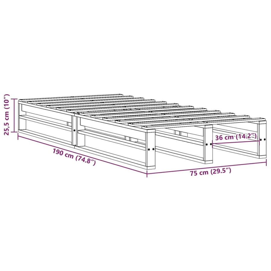 Cadre de lit sans matelas cire marron 75x190 cm bois pin massif - 9