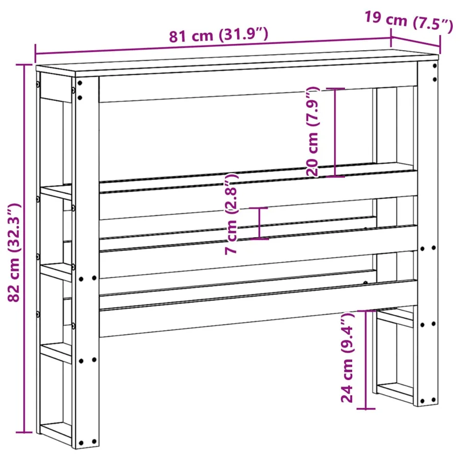 Tête de lit avec étagères 75 cm bois massif de pin - 9