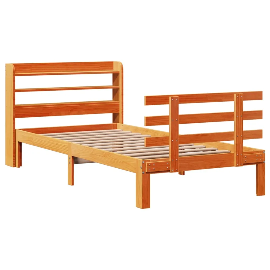 Cadre de lit avec tête de lit sans matelas cire marron 75x190cm - 3