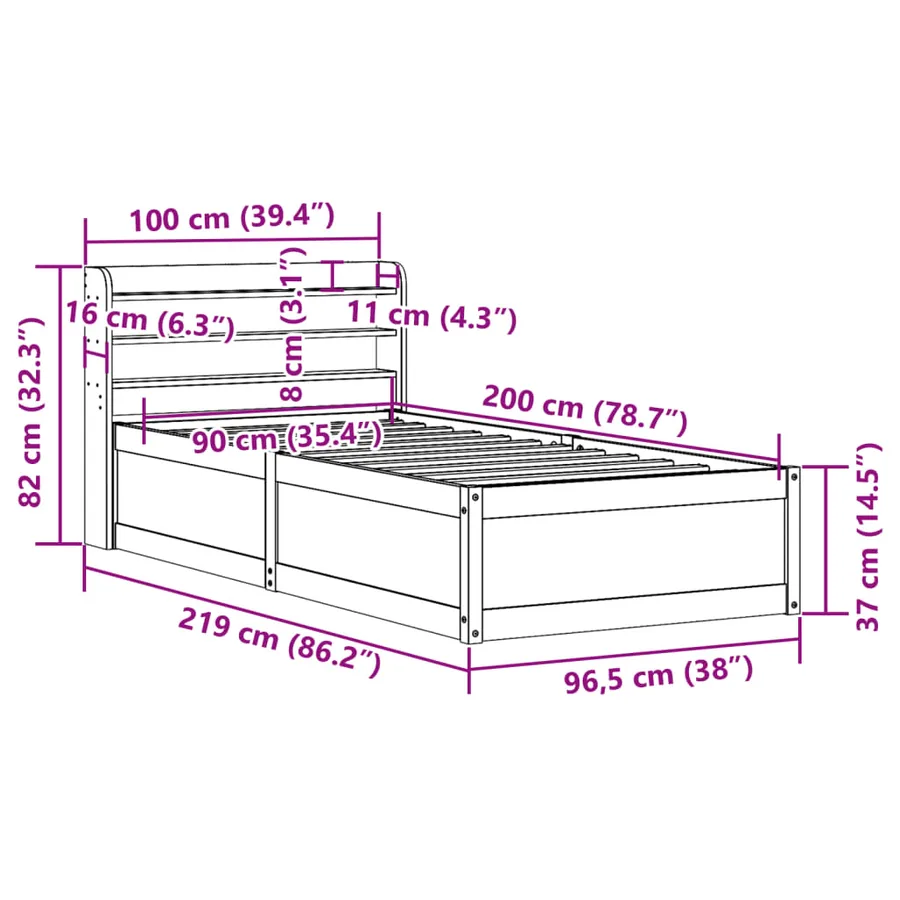 Cadre de lit avec tête de lit 90x200 cm bois de pin massif - 12