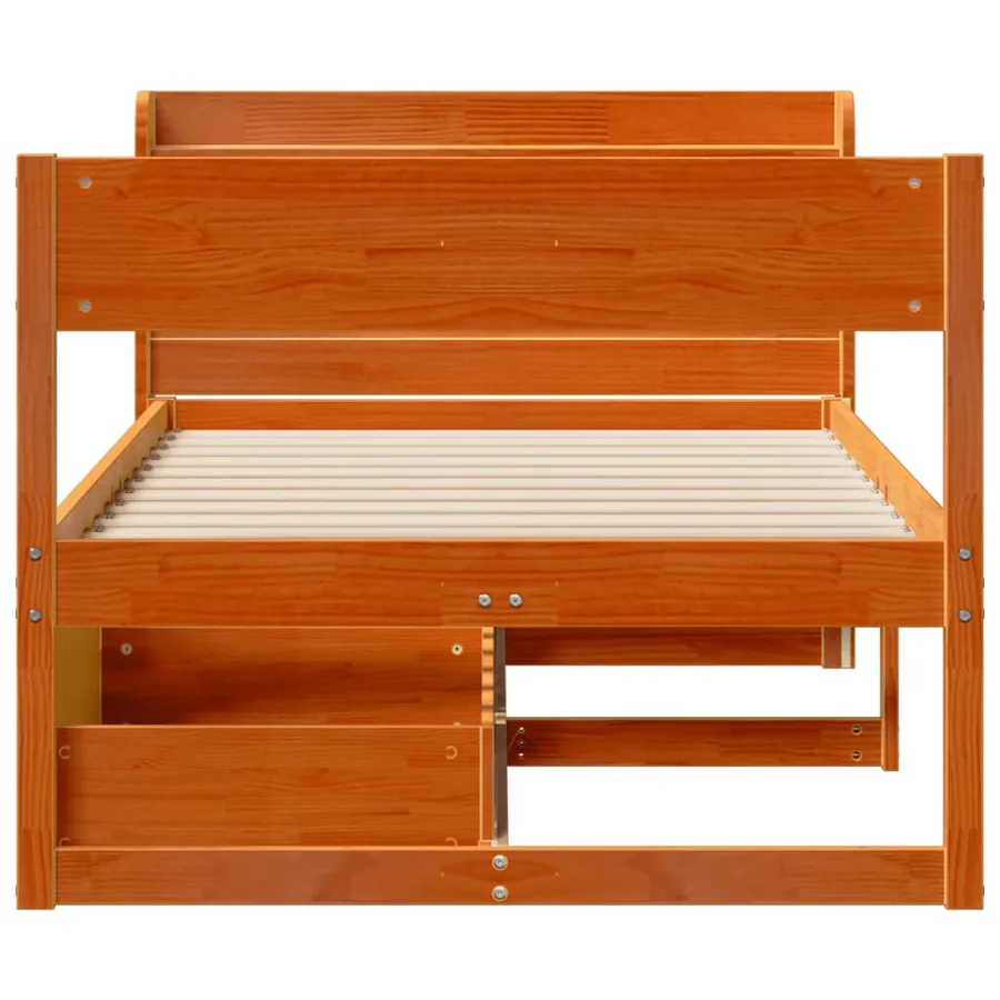 Cadre de lit sans matelas cire marron 75x190 cm bois pin massif - 4