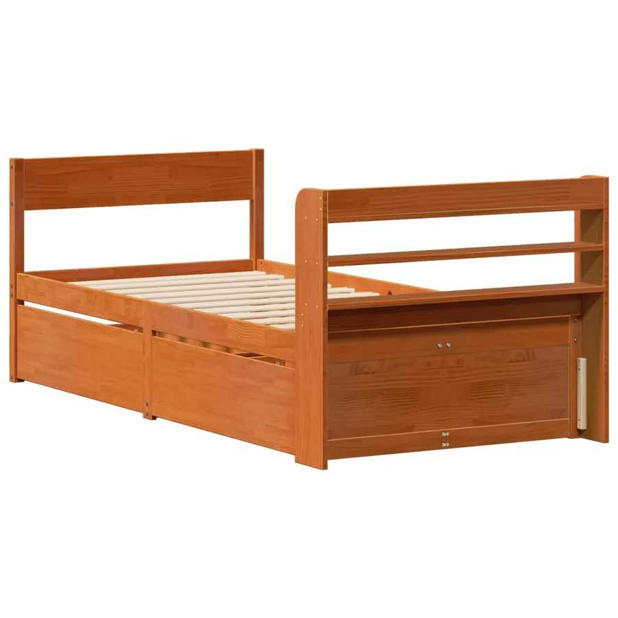 Cadre de lit sans matelas cire marron 75x190 cm bois pin massif - 8