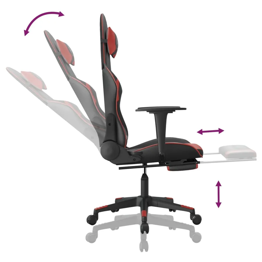 Chaise de jeu de massage repose-pied Noir bordeaux Similicuir - 7
