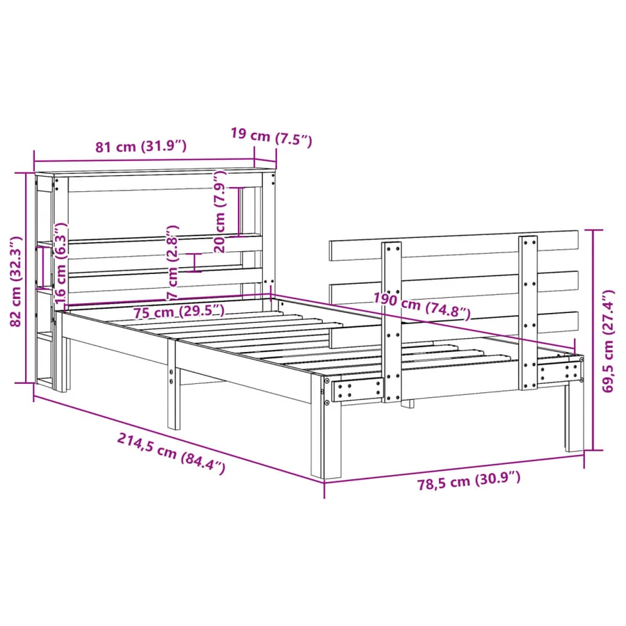 Cadre de lit avec tête de lit sans matelas 75x190 cm - 11
