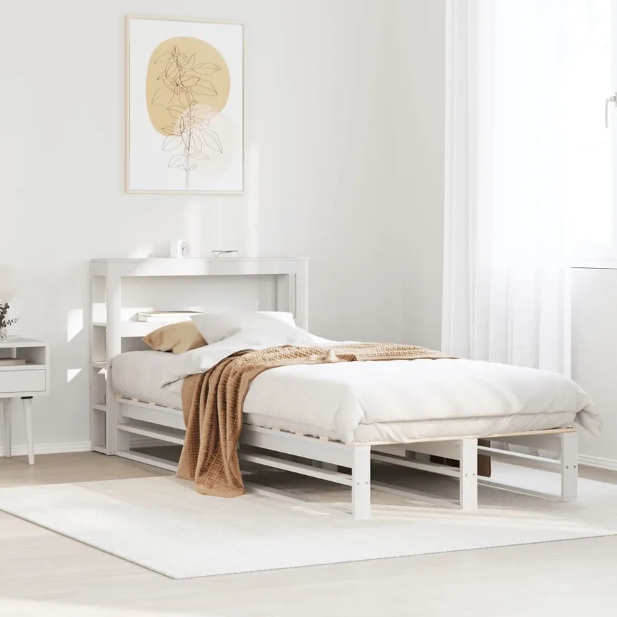 Cadre de lit sans matelas blanc 75x190 cm bois de pin massif