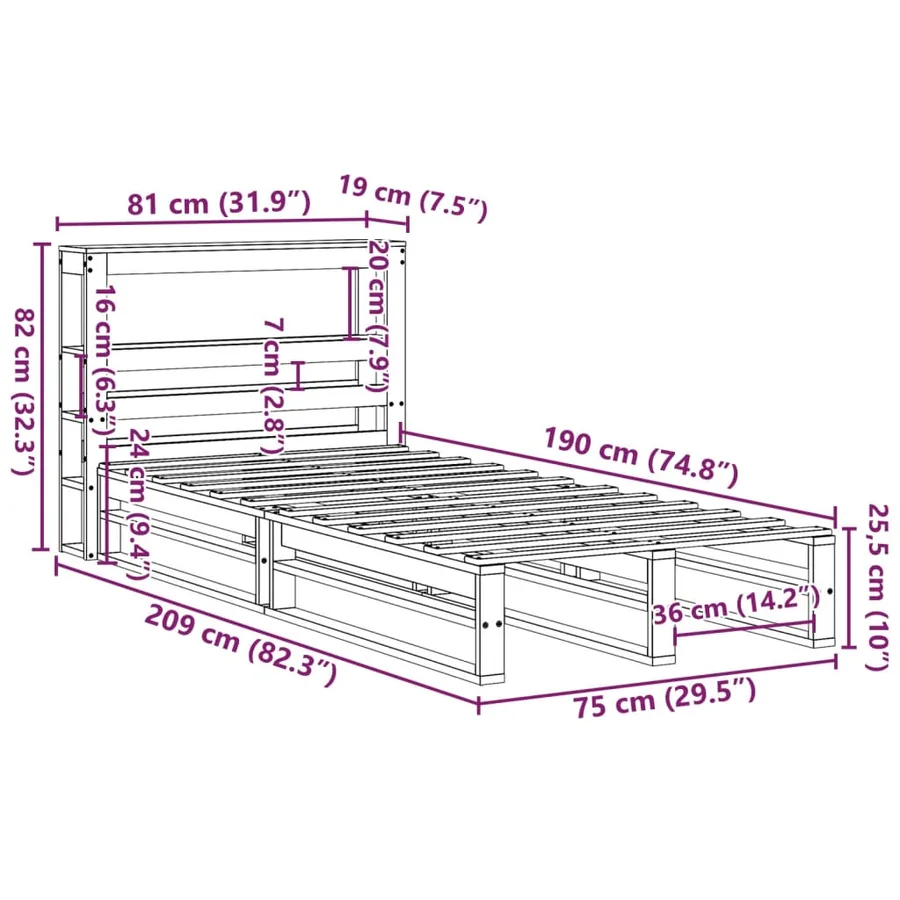 Cadre de lit sans matelas blanc 75x190 cm bois de pin massif - 12