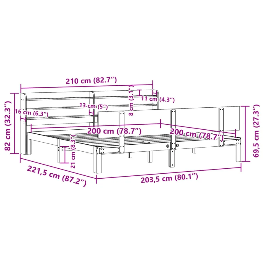 Cadre de lit avec tête de lit sans matelas 200x200 cm - 12