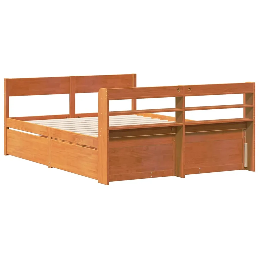 Cadre de lit sans matelas cire marron 140x190cm bois pin massif - 8