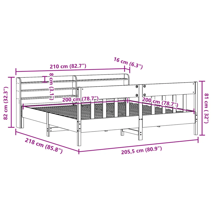 Cadre de lit sans matelas 200x200 cm bois massif de pin - 12