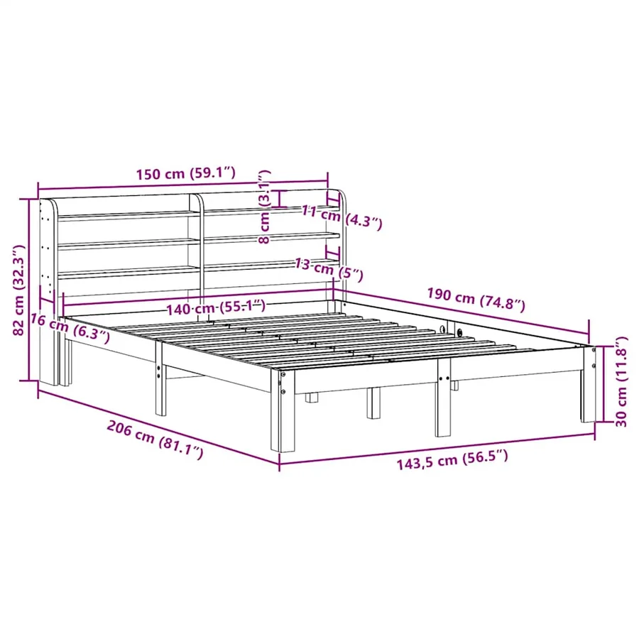 Cadre de lit sans matelas cire marron 140x190cm bois pin massif - 11