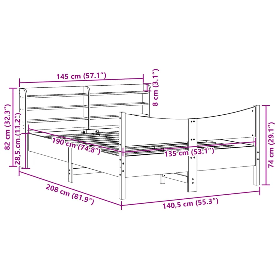 Cadre de lit avec tête de lit 135x190 cm bois de pin massif - 11