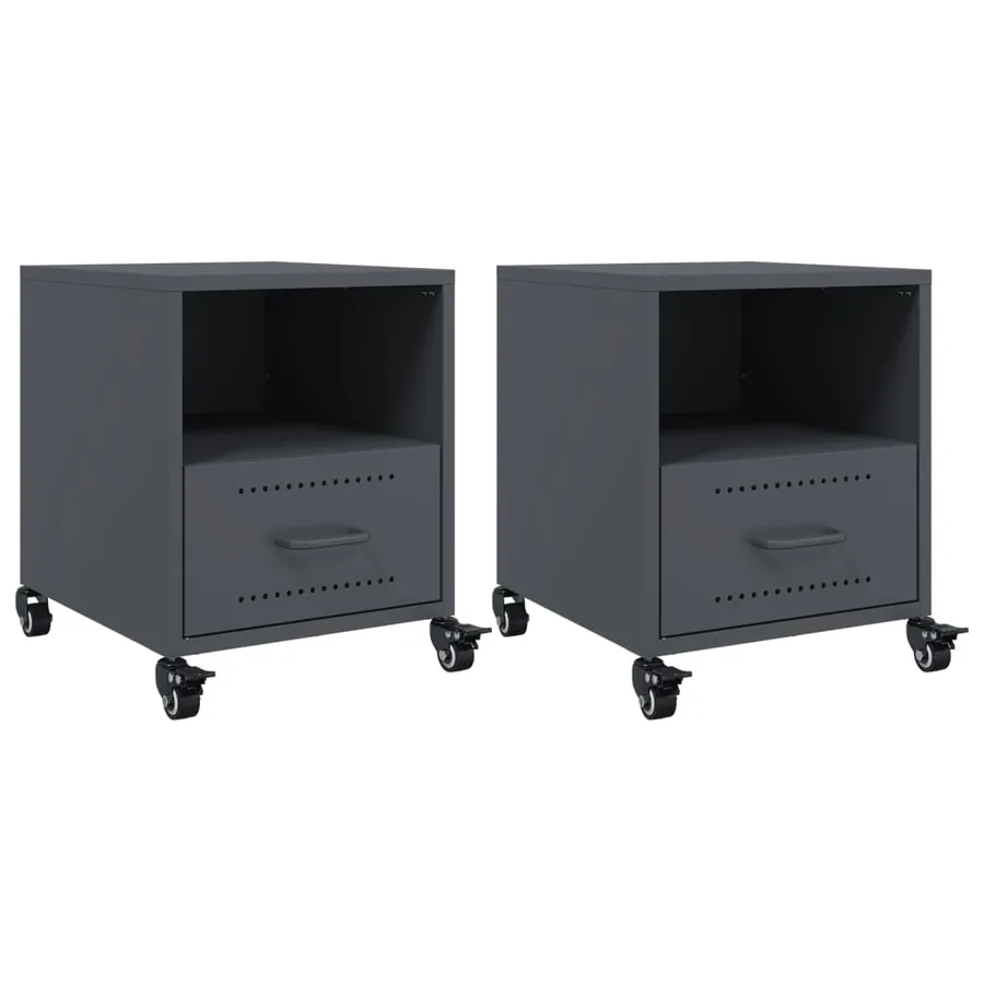 Tables de chevet 2 pcs anthracite 36x39x43,5 cm acier - 2