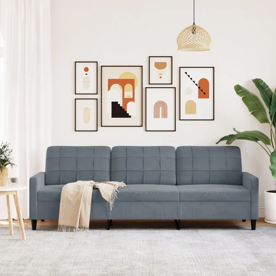 Canapé à 3 places Gris foncé 210 cm Velours - 3