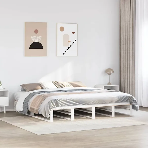 Cadre de lit sans matelas blanc 200x200 cm bois massif de pin