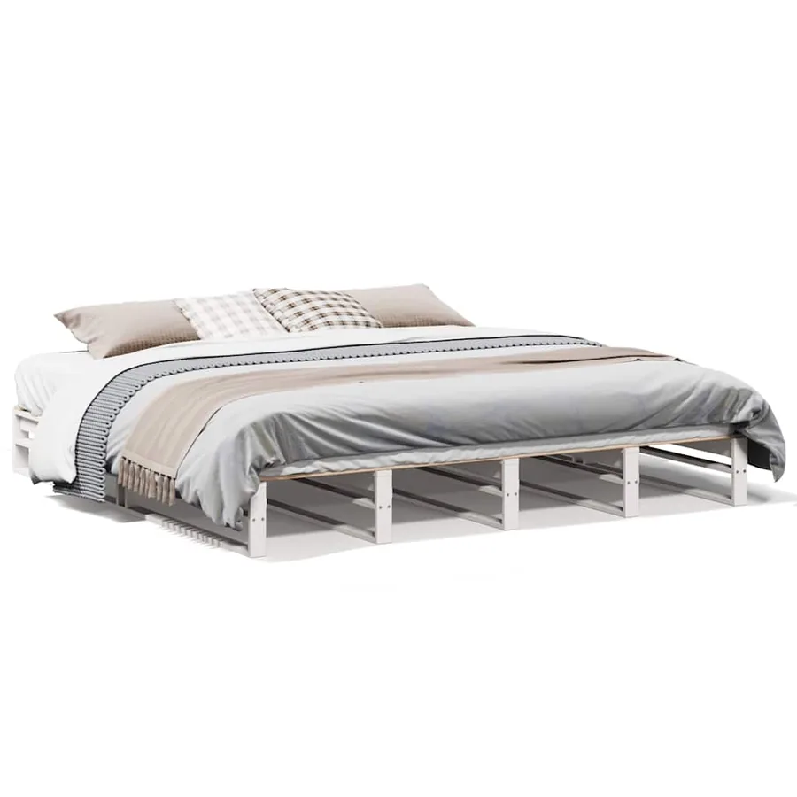 Cadre de lit sans matelas blanc 200x200 cm bois massif de pin - 2