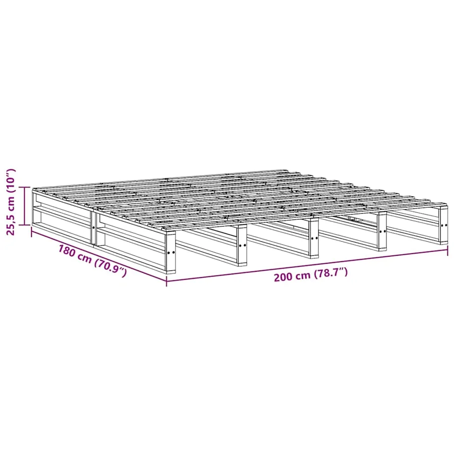 Cadre de lit sans matelas blanc 200x200 cm bois massif de pin - 9