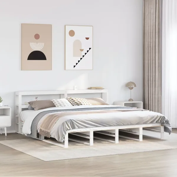 Cadre de lit sans matelas blanc 180x200 cm bois massif de pin