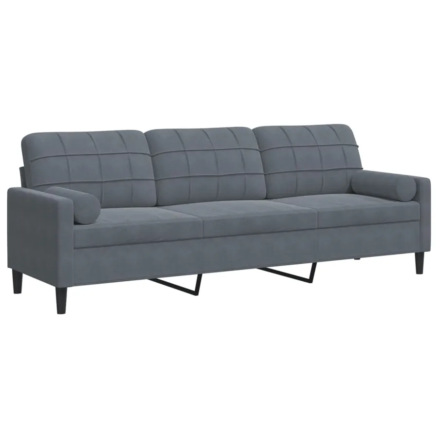 Canapé 3 places avec oreillers gris foncé 210 cm velours - 2