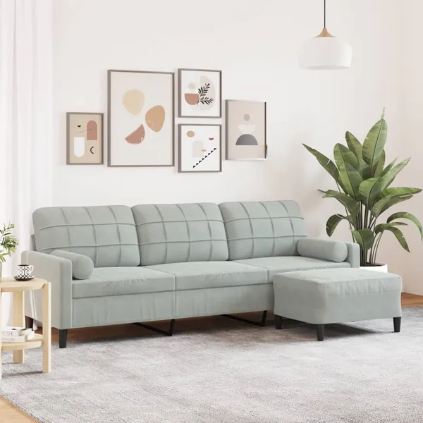 Canapé à 3 places avec repose-pieds Gris clair 210 cm Velours