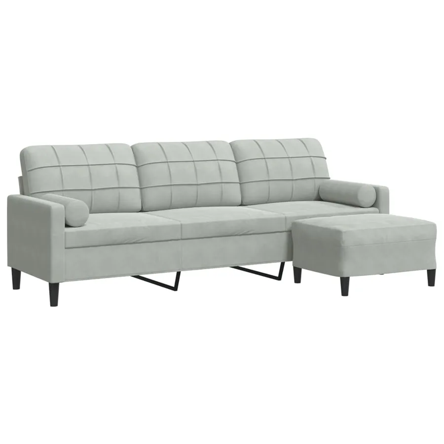 Canapé à 3 places avec repose-pieds Gris clair 210 cm Velours - 2