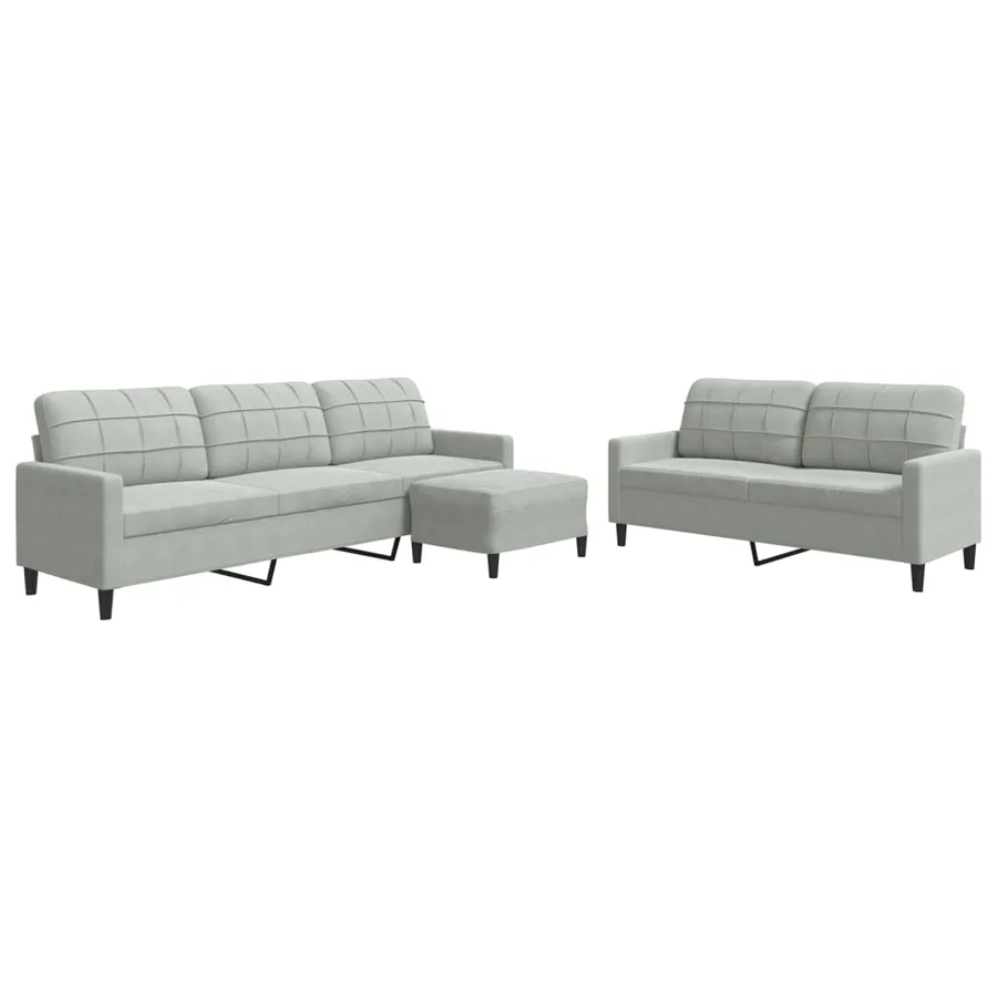 Ensemble de canapés 3 pcs avec coussins Gris clair Velours - 2