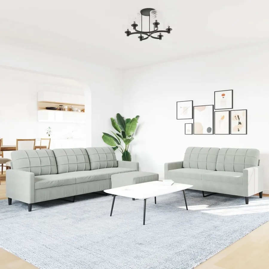 Ensemble de canapés 3 pcs avec coussins Gris clair Velours - 3