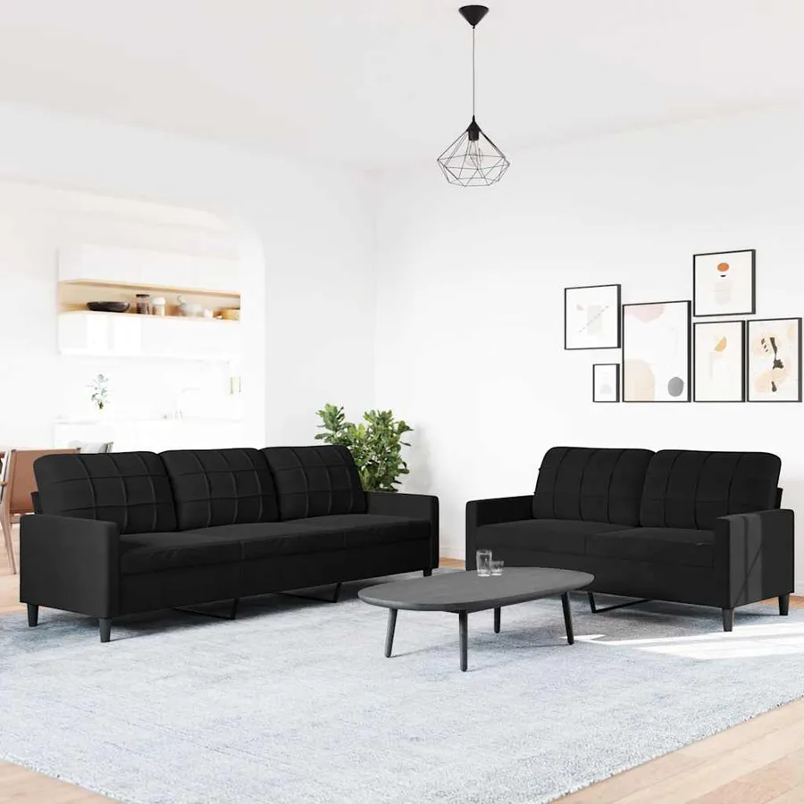 Ensemble de canapés 2 pcs avec coussins Noir Velours - 3