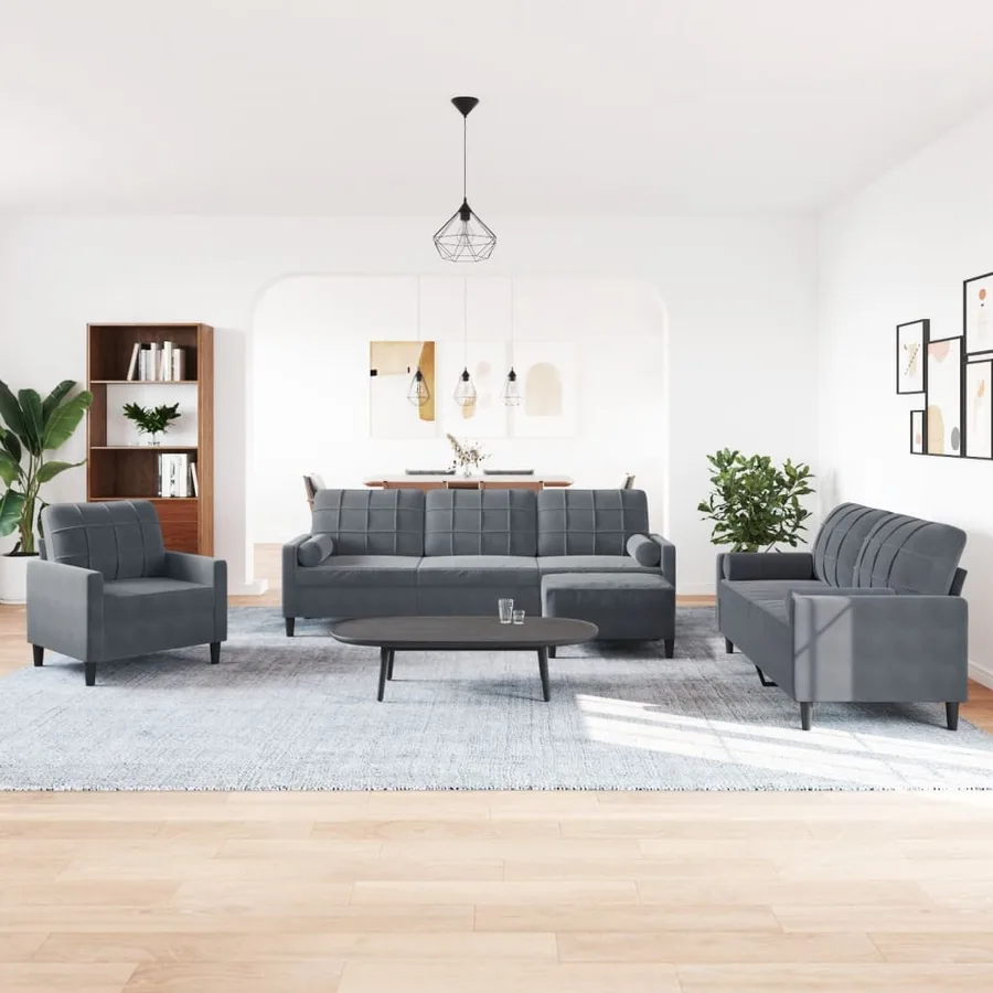 Ensemble de canapés 4 pcs avec coussins et traversins velours - 3