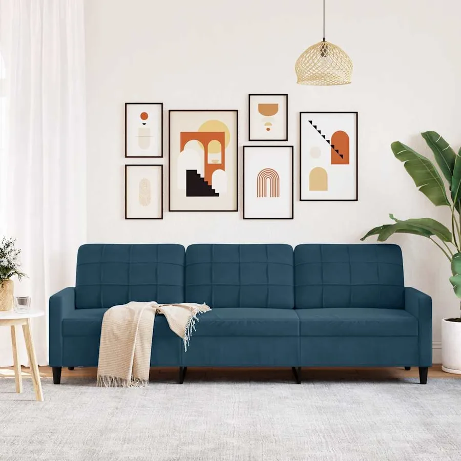 Canapé à 3 places Bleu 210 cm Velours - 3