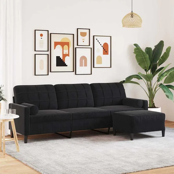 Canapé à 3 places avec repose-pieds Noir 210 cm Velours