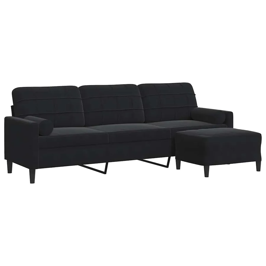 Canapé à 3 places avec repose-pieds Noir 210 cm Velours - 2