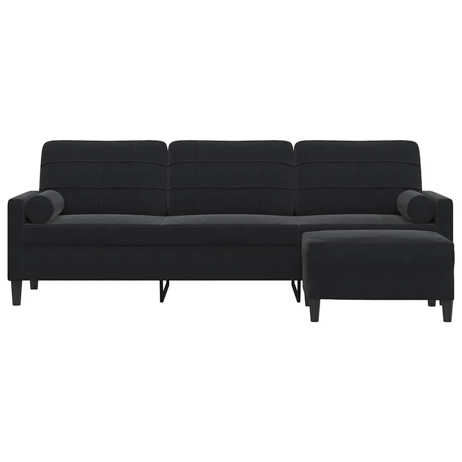 Canapé à 3 places avec repose-pieds Noir 210 cm Velours - 3