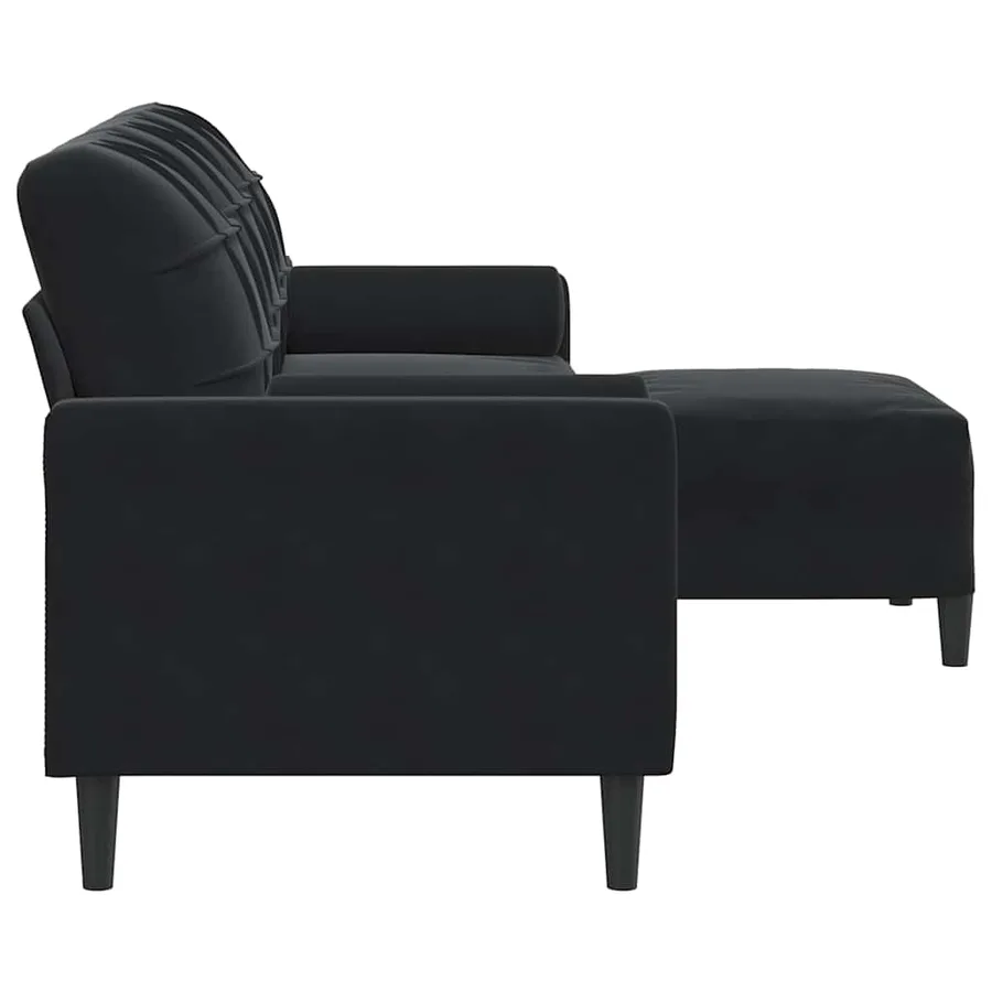 Canapé à 3 places avec repose-pieds Noir 210 cm Velours - 4