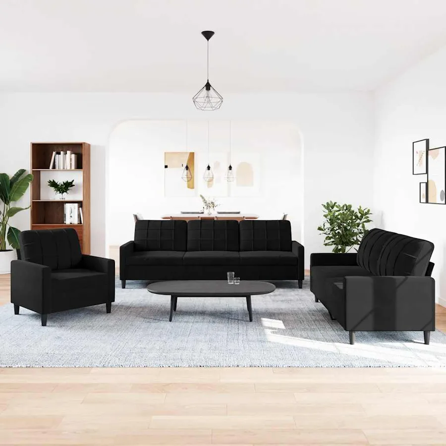 Ensemble de canapés 3 pcs avec coussins Noir Velours - 3