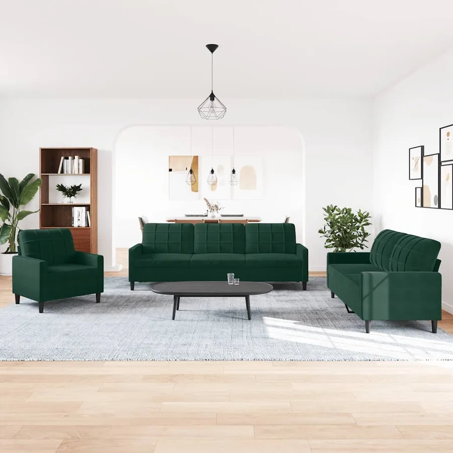 Ensemble de canapés 4 pcs avec coussins Vert foncé Velours - 3
