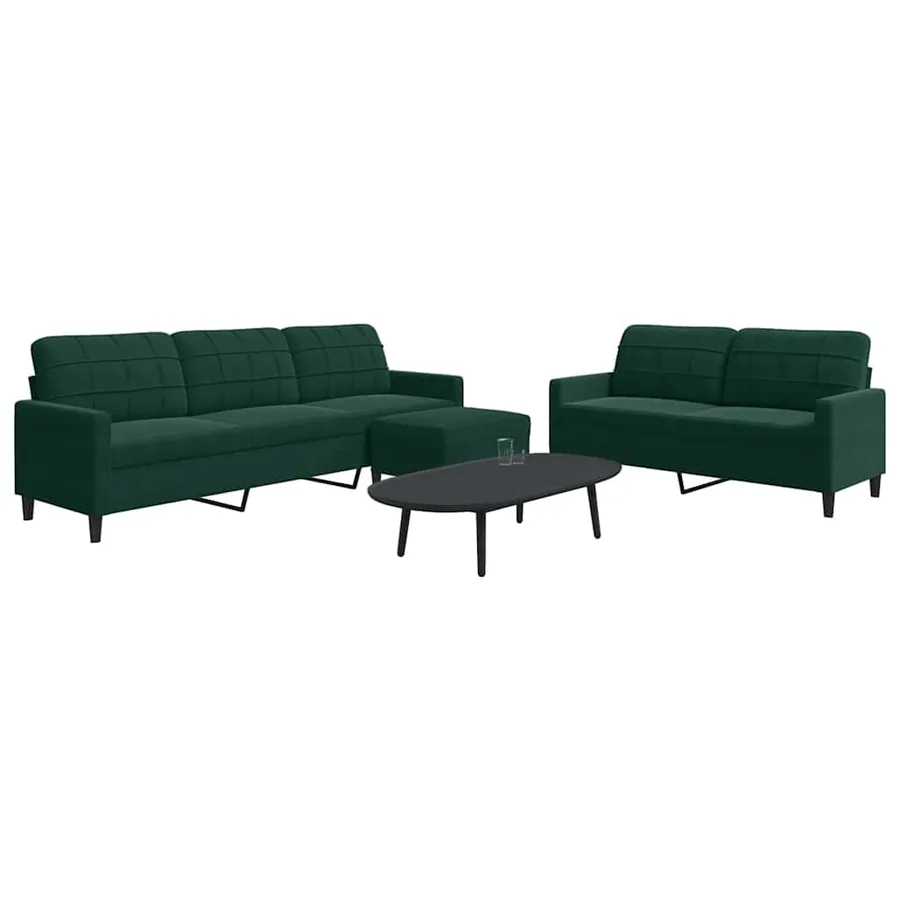 Ensemble de canapés 3 pcs avec coussins Vert foncé Velours