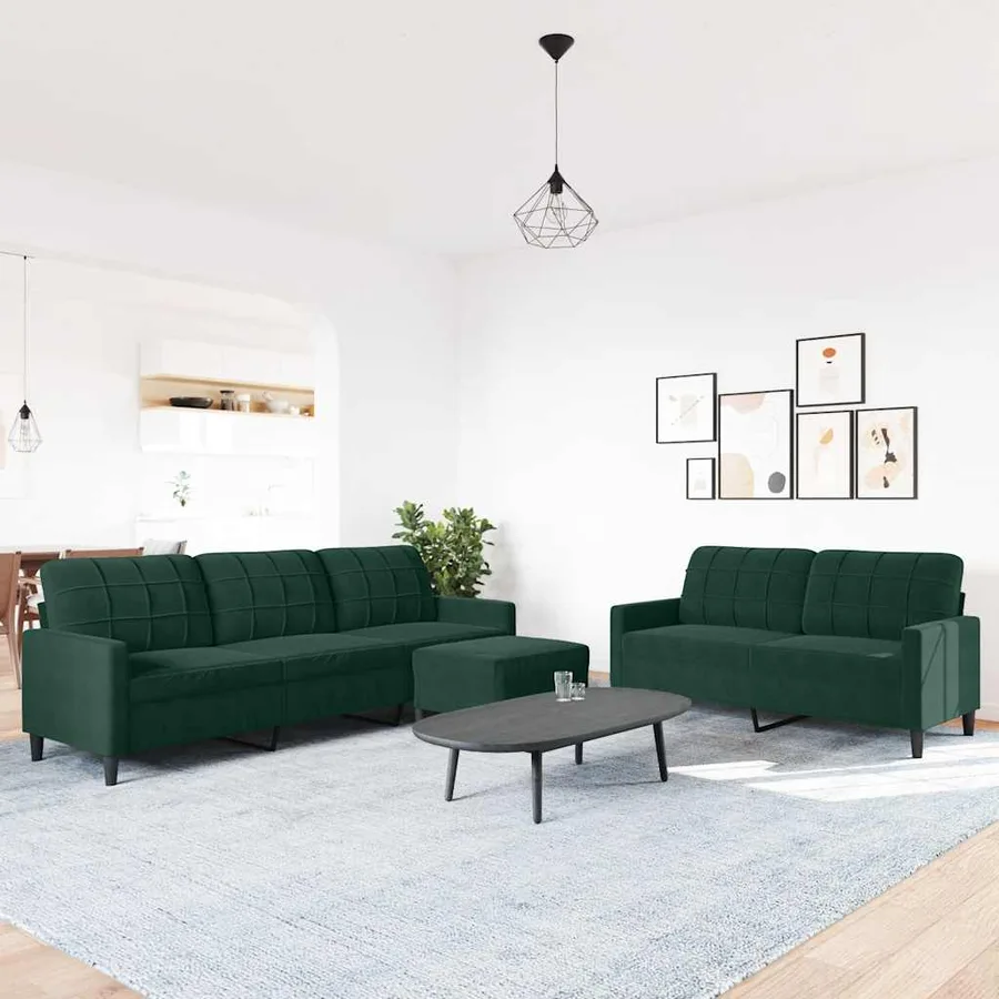Ensemble de canapés 3 pcs avec coussins Vert foncé Velours - 3